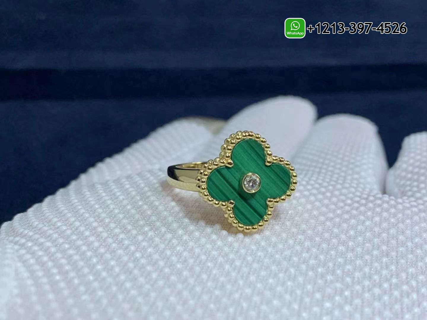 Van-Cleef-Arpels-Vintage-Alhambra-Malachite-Diamond-18k-Yellow-Gold-Ring-VCARO3QM00-2.jpg Best Sellers 1:1 Quality Cheap Custom Made Van Cleef & Arpels Vintage Alhambra Malachite Diamond 18k Yellow Gold Ring - High Quality 18k Gold and Diamond Luxury Distinctive Collection Designer Jewelry Customized Factory Price - Image 3