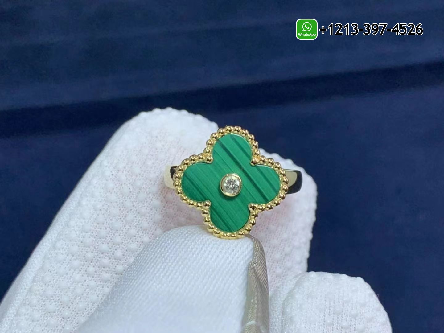 Van-Cleef-Arpels-Vintage-Alhambra-Malachite-Diamond-18k-Yellow-Gold-Ring-VCARO3QM00-4.jpg Best Sellers 1:1 Quality Cheap Custom Made Van Cleef & Arpels Vintage Alhambra Malachite Diamond 18k Yellow Gold Ring - High Quality 18k Gold and Diamond Luxury Distinctive Collection Designer Jewelry Customized Factory Price - Image 5