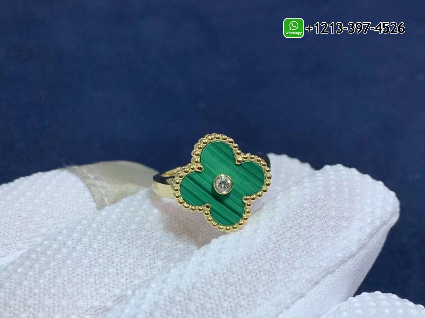 Van-Cleef-Arpels-Vintage-Alhambra-Malachite-Diamond-18k-Yellow-Gold-Ring-VCARO3QM00-5.jpg Best Sellers 1:1 Quality Cheap Custom Made Van Cleef & Arpels Vintage Alhambra Malachite Diamond 18k Yellow Gold Ring - High Quality 18k Gold and Diamond Luxury Distinctive Collection Designer Jewelry Customized Factory Price - Image 6