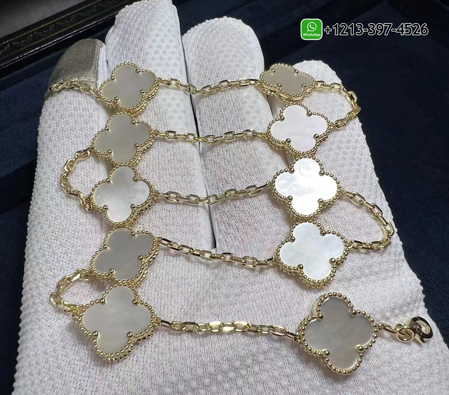 Van-Cleef-Arpels-Vintage-Alhambra-Mother-of-Pearl-10-Motifs-18K-Yellow-Gold-Necklace-VCARA42800-1.jpg Custom Made Best Sellers Quality 1:1 Copy Van Cleef & Arpels Vintage Alhambra Mother of Pearl 10 Motifs 18K Yellow Gold Necklace - High Quality 18k Gold and Diamond Luxury Distinctive Collection Designer Jewelry Customized Factory Price - Image 2