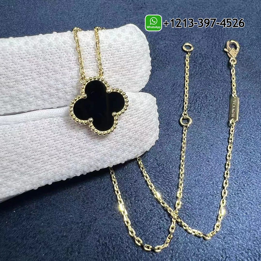 1:1 Quality Van Cleef & Arpels Vintage Alhambra Onyx 18k Yellow Gold Pendant Necklace - High Quality 18k Gold and Diamond Luxury Distinctive Collection Designer Jewelry Customized Factory Price