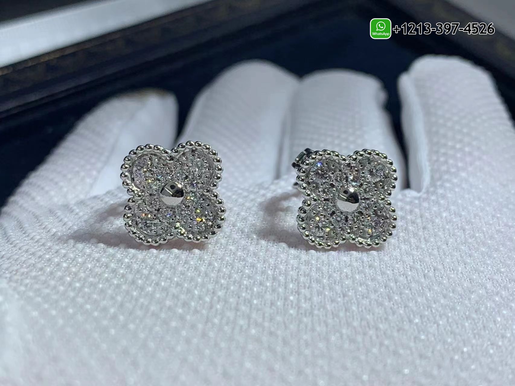 Van-Cleef-Arpels-Vintage-Alhambra-Pave-Diamond-18K-White-Gold-Earrings-VCARA44600-5.jpg Custom Made Best Quality 1:1 Cheap Van Cleef & Arpels Vintage Alhambra Pave Diamond 18K White Gold Earrings - High Quality 18k Gold and Diamond Luxury Distinctive Collection Designer Jewelry Customized Factory Price - Image 6