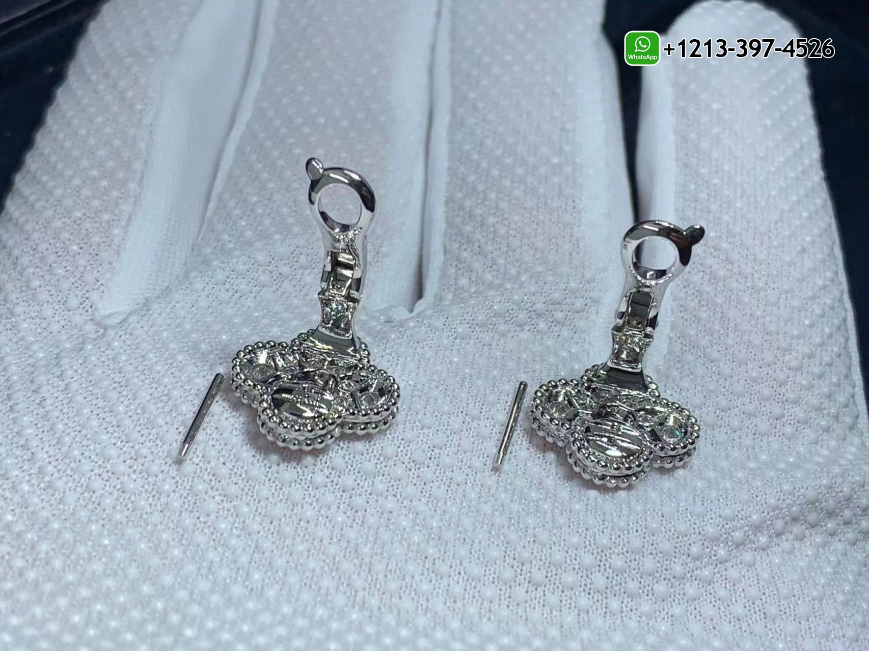 Van-Cleef-Arpels-Vintage-Alhambra-Pave-Diamond-18K-White-Gold-Earrings-VCARA44600-6.jpg Custom Made Best Quality 1:1 Cheap Van Cleef & Arpels Vintage Alhambra Pave Diamond 18K White Gold Earrings - High Quality 18k Gold and Diamond Luxury Distinctive Collection Designer Jewelry Customized Factory Price - Image 7