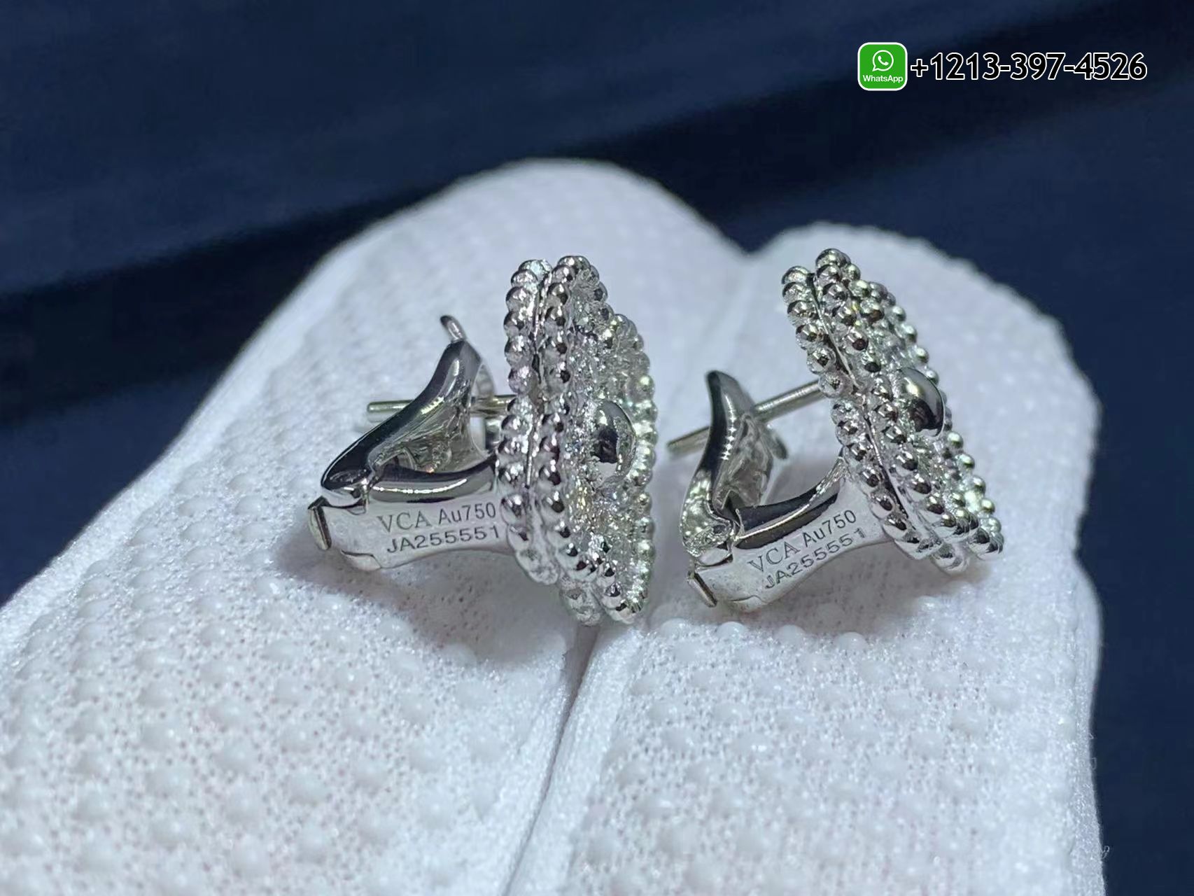 Van-Cleef-Arpels-Vintage-Alhambra-Pave-Diamond-18K-White-Gold-Earrings-VCARA44600-7.jpg Custom Made Best Quality 1:1 Cheap Van Cleef & Arpels Vintage Alhambra Pave Diamond 18K White Gold Earrings - High Quality 18k Gold and Diamond Luxury Distinctive Collection Designer Jewelry Customized Factory Price - Image 8