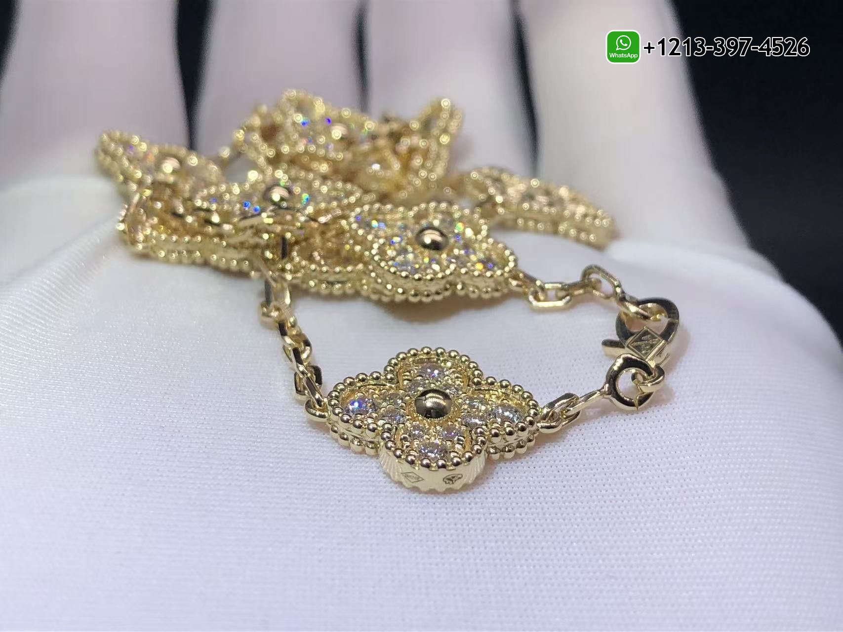 Van-Cleef-Arpels-Vintage-Alhambra-Pave-Diamonds-10-Motifs-18k-Yellow-Gold-Necklace-VCARA42300-1.jpg VCA Van Cleef & Arpels Vintage Alhambra Pave Diamonds 10 Motifs 18k Yellow Gold Necklace - High Quality 18k Gold and Diamond Luxury Distinctive Collection Designer Jewelry Customized Factory Price - Image 7