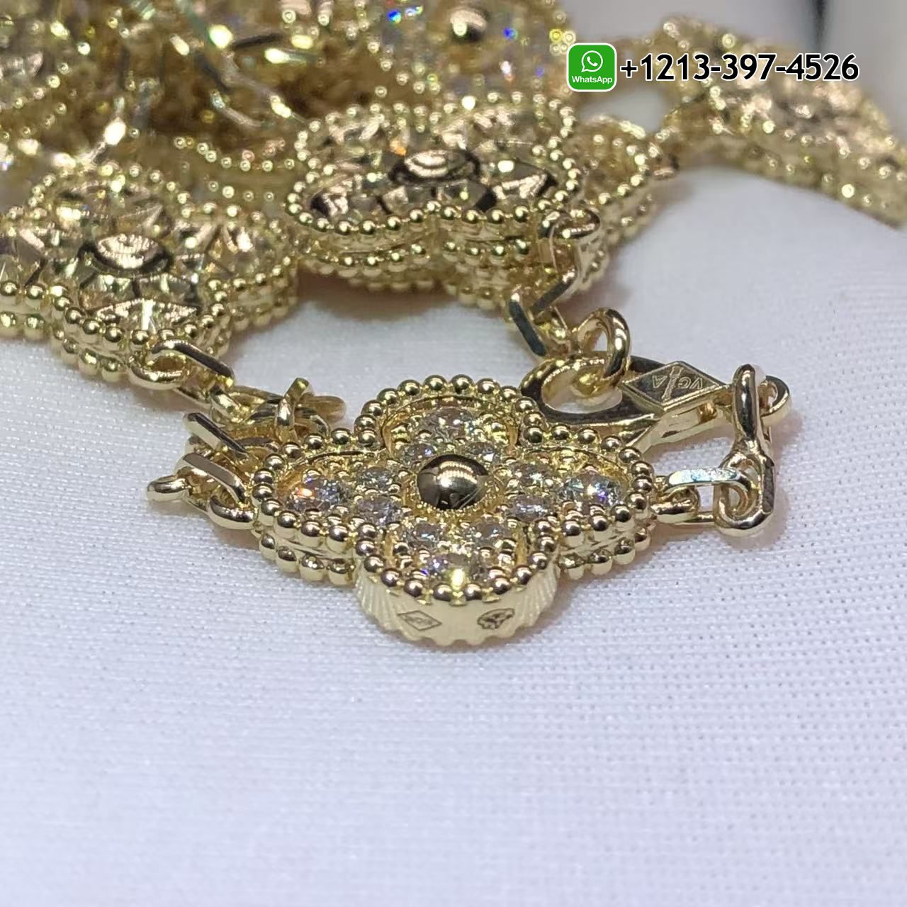 Van-Cleef-Arpels-Vintage-Alhambra-Pave-Diamonds-10-Motifs-18k-Yellow-Gold-Necklace-VCARA42300-3.jpg VCA Van Cleef & Arpels Vintage Alhambra Pave Diamonds 10 Motifs 18k Yellow Gold Necklace - High Quality 18k Gold and Diamond Luxury Distinctive Collection Designer Jewelry Customized Factory Price - Image 3