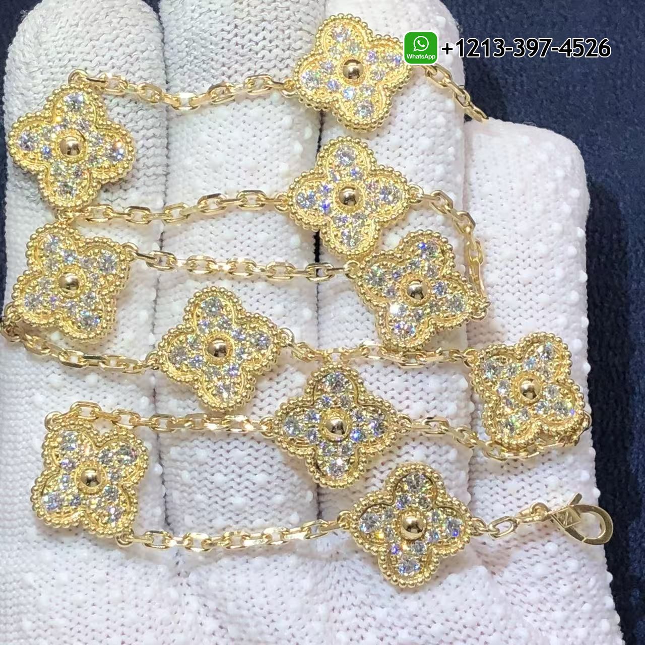 VCA Van Cleef & Arpels Vintage Alhambra Pave Diamonds 10 Motifs 18k Yellow Gold Necklace - High Quality 18k Gold and Diamond Luxury Distinctive Collection Designer Jewelry Customized Factory Price