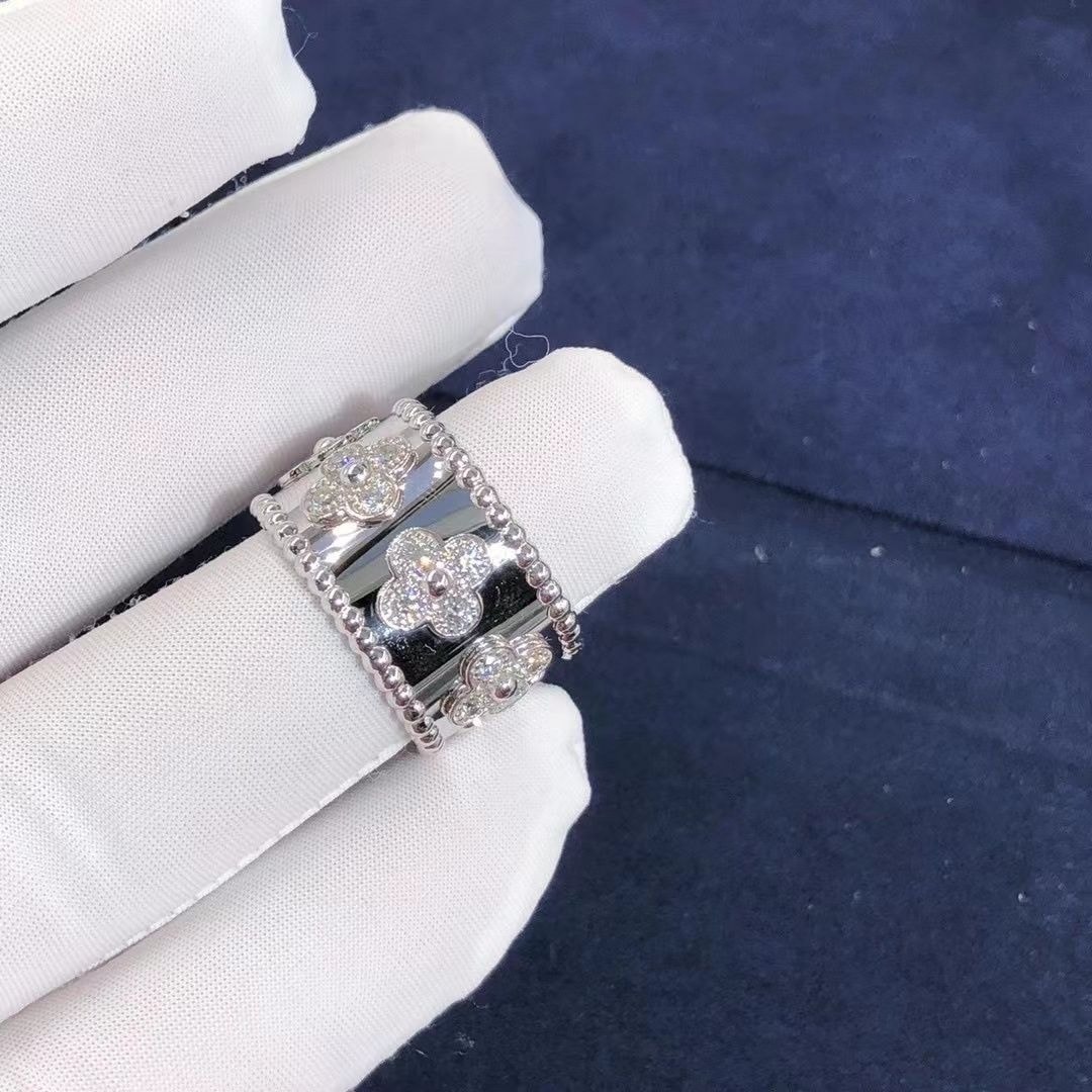 van cleef arpels white gold diamond perlee clovers medium ring vcaro9lp00