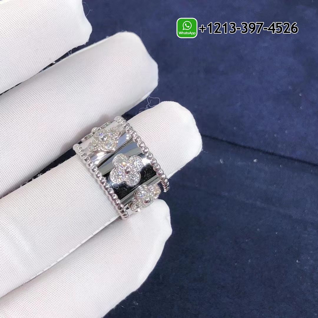 Best Sellers 1:1 Quality Cheap Custom Made Van Cleef & Arpels White Gold Diamond Perlee Clovers Medium Ring - High Quality 18k Gold and Diamond Luxury Distinctive Collection Designer Jewelry Customized Factory Price Van Cleef Arpels White Gold Diamond Perlee Clovers Medium Ring VCARO9LP00