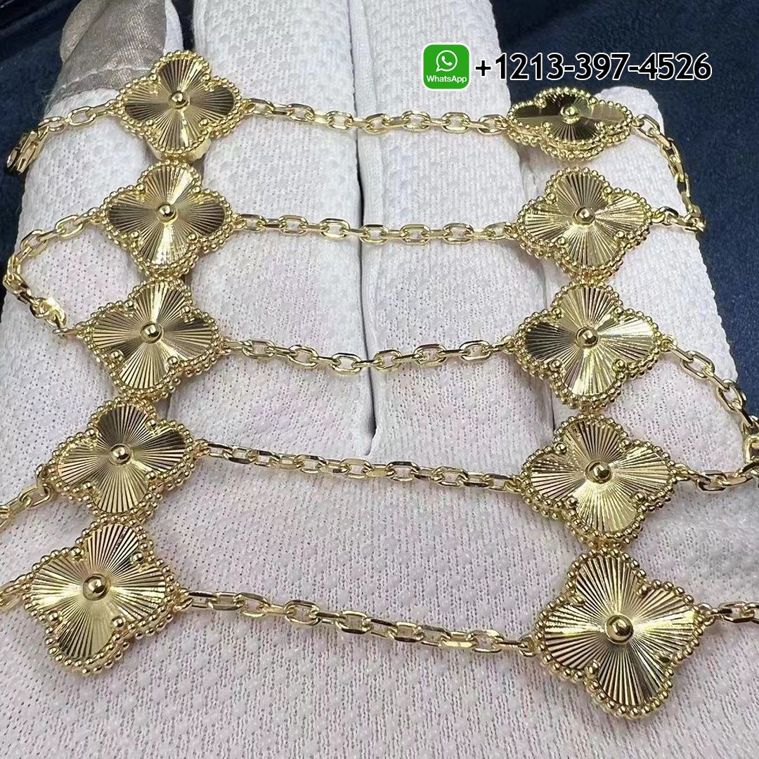 Van Cleef Vintage Alhambra 10 Motifs Guilloche Yellow Gold Necklace VCARP3JJ00