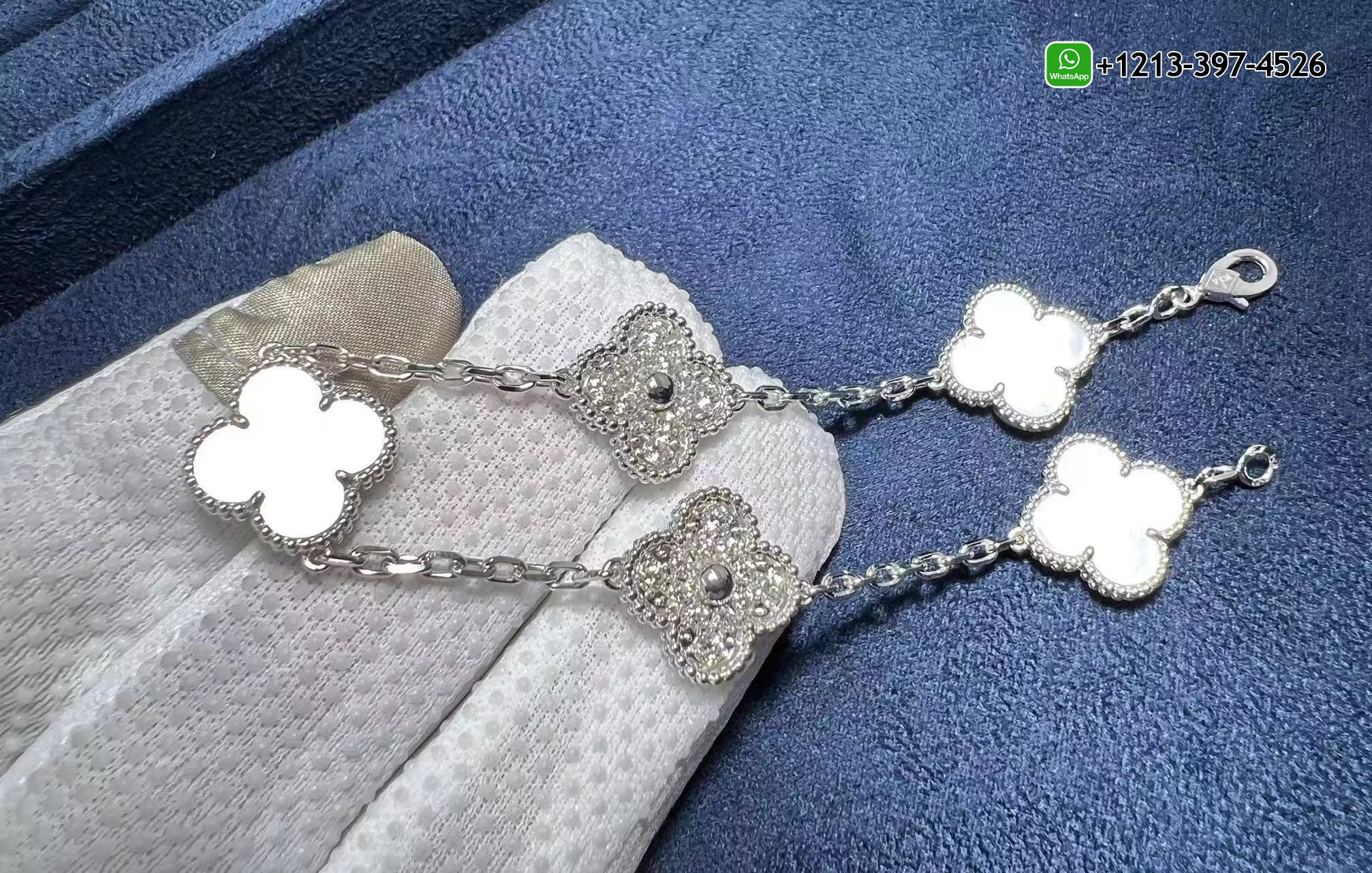 Van-Cleef-Vintage-Alhambra-18K-White-Gold-Mother-Of-Pearl-Bracelet-Diamond-5-Motifs-Bracelet-3.jpg Best Sellers 1:1 Quality Cheap Custom Made Van Cleef Vintage Alhambra 18K White Gold Mother Of Pearl Bracelet & Diamond 5 Motifs Bracelet - High Quality 18k Gold and Diamond Luxury Distinctive Collection Designer Jewelry Customized Factory Price - Image 5