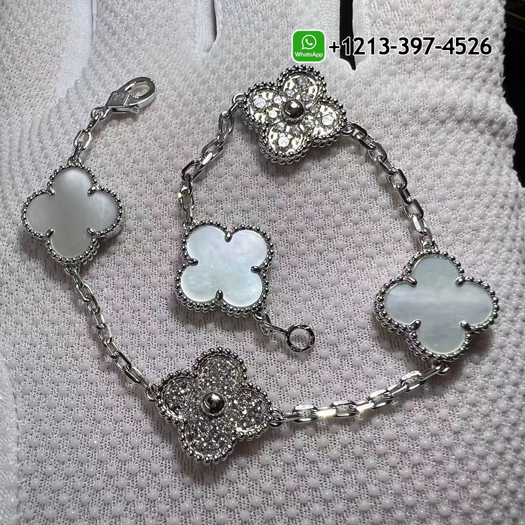 Van-Cleef-Vintage-Alhambra-18K-White-Gold-Mother-Of-Pearl-Bracelet-Diamond-5-Motifs-Bracelet.jpg Best Sellers 1:1 Quality Cheap Custom Made Van Cleef Vintage Alhambra 18K White Gold Mother Of Pearl Bracelet & Diamond 5 Motifs Bracelet - High Quality 18k Gold and Diamond Luxury Distinctive Collection Designer Jewelry Customized Factory Price