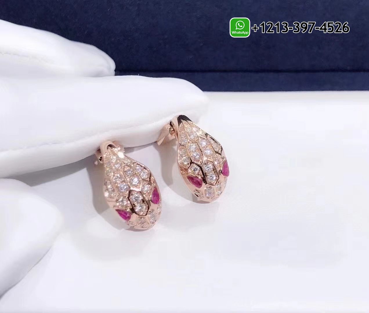 a2dazwtwj3a Custom Made Best Quality 1:1 Bvlgari Serpenti 18K Rose Gold Rubellite and Diamond Earrings - High Quality 18k Gold and Diamond Luxury Distinctive Collection Designer Jewelry Customized Factory Price - Image 6