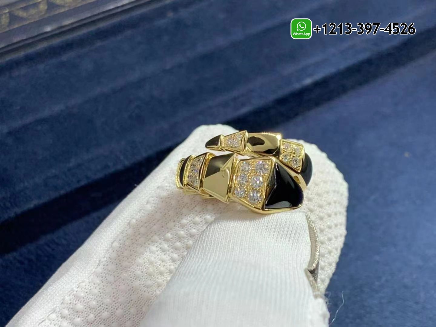 a4gaynud35z Custom Made Best Quality 1:1 Cheap Bulgari Serpenti Viper 18K Yellow Gold Onyx And Demi Pavé Diamonds One-Coil Ring - High Quality 18k Gold and Diamond Luxury Distinctive Collection Designer Jewelry Customized Factory Price - Image 4