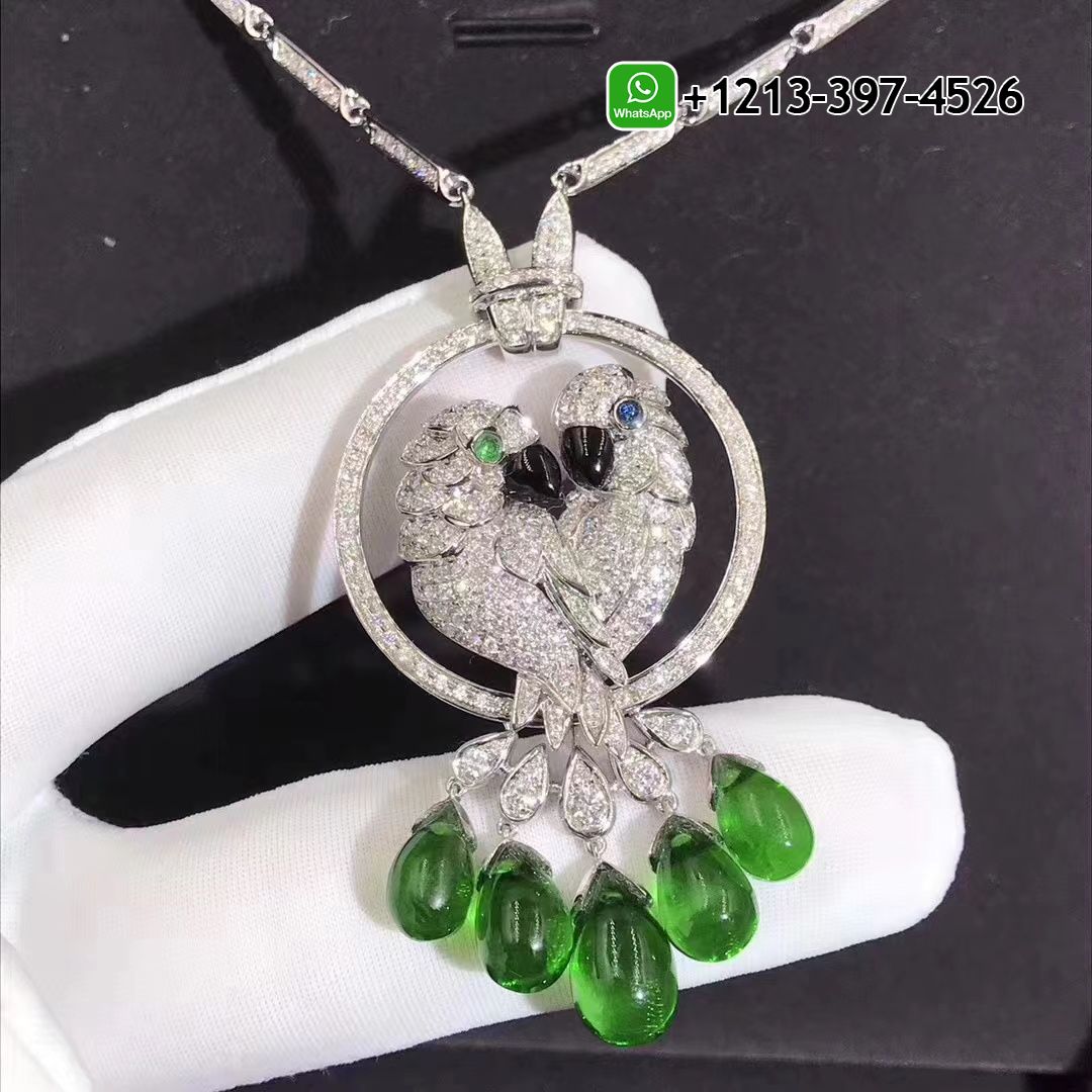 abbczjfr2dg Custom Made Best Quality 1:1 Cartier Les Oiseaux Liberes 18k White Gold Pave Diamond Emeralds Parrot Pendant Necklace - High Quality 18k Gold and Diamond Luxury Distinctive Collection Designer Jewelry Customized Factory Price - Image 3