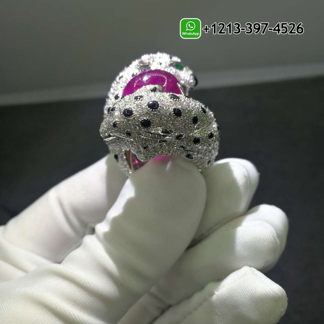 ah25hfpeusb Cartier 18k White Gold Ruby Emeralds Onyx Panthere de Cartier High Jewellery Ring - High Quality 18k Gold and Diamond Luxury Distinctive Collection Designer Jewelry Customized Factory Price - Image 3