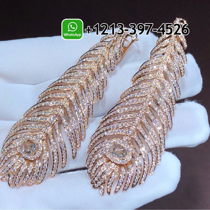 ahpujqj0zjh Custom Made Boucheron Plume de Paon 18k Rose Gold Pave Diamond Feather Pendant Earrings - High Quality 18k Gold and Diamond Luxury Distinctive Collection Designer Jewelry Customized Factory Price - Image 2
