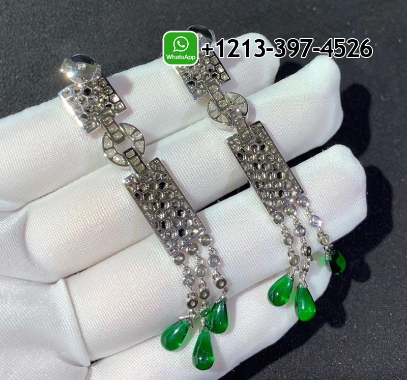 aixcnsxfcwr Custom Made Best Quality 1:1 Cartier Panthère de Cartier 18K White Gold Diamonds, Onyx,Emeralds Drop Earrings - High Quality 18k Gold and Diamond Luxury Distinctive Collection Designer Jewelry Customized Factory Price - Image 12