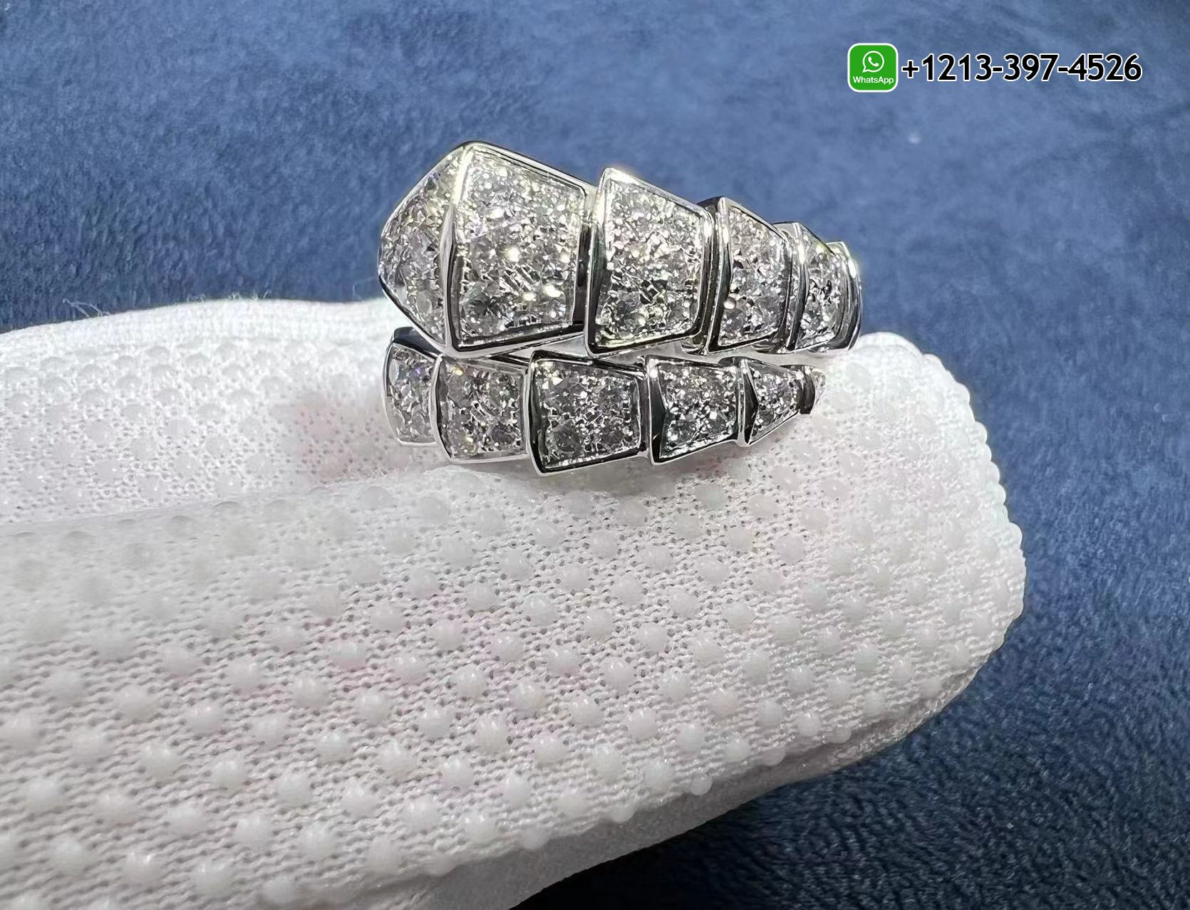 apmyfrqxozg Custom Made Best Sellers Quality 1:1 Copy Bulgari Serpenti Viper 18k White Gold Full Pave Diamond One-coil Ring - High Quality 18k Gold and Diamond Luxury Distinctive Collection Designer Jewelry Customized Factory Price - Image 2