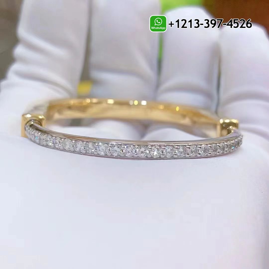 asdhmpystbo Best Quality Tiffany Lock Bangle in 18k Yellow and White Gold Half Pavé Diamonds Bracelet - High Quality 18k Gold and Diamond Luxury Distinctive Collection Designer Jewelry Customized Factory Price - Image 2