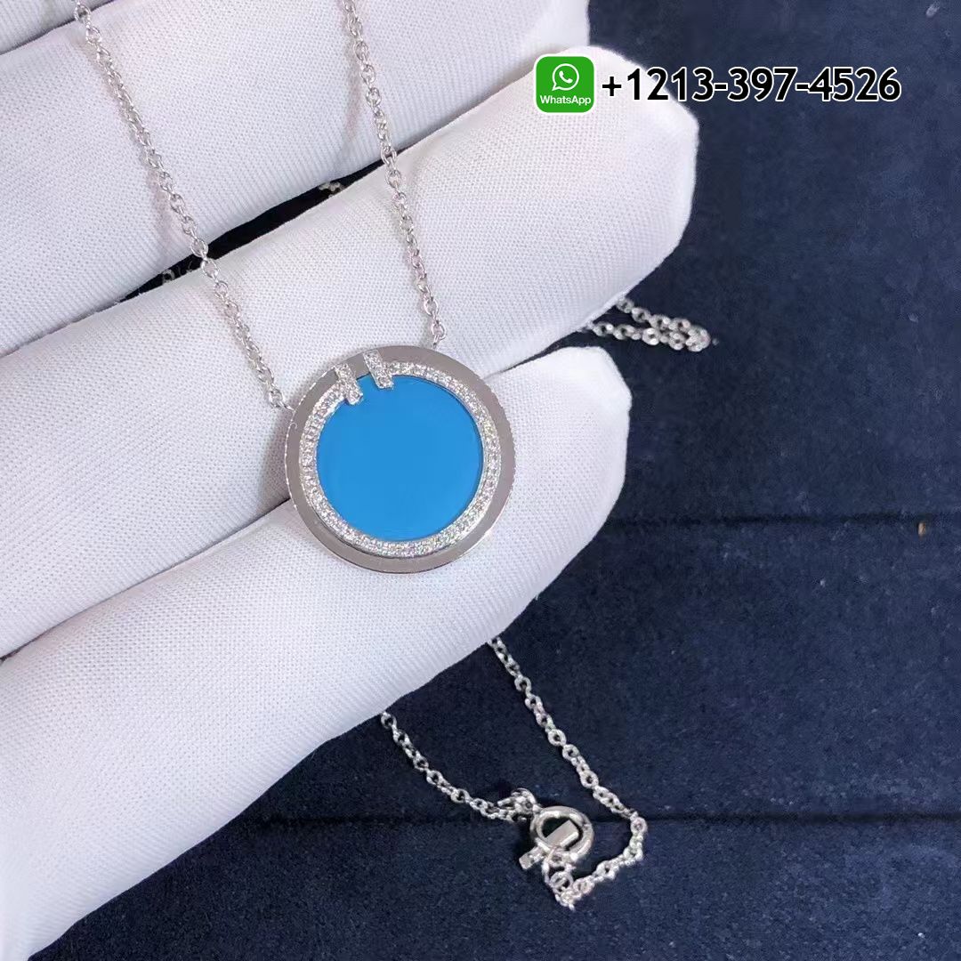 asw0bbodnm2 Custom Made Best Sellers Quality 1:1 Tiffany T Diamond and Turquoise Circle 18k White Gold Pendant Necklace - High Quality 18k Gold and Diamond Luxury Distinctive Collection Designer Jewelry Customized Factory Price