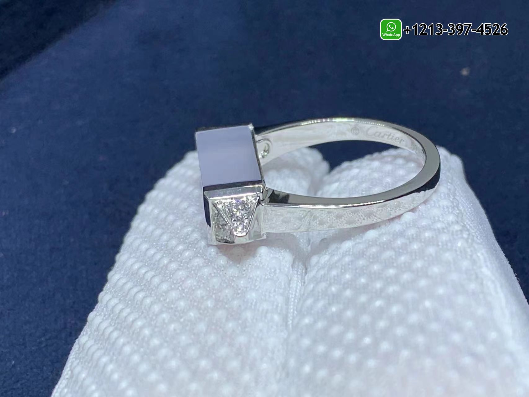 auyr1souiqy Custom Made Best Quality 1:1 Cartier Les Berlingots de Cartier 18k White Gold Blue Chalcedony Diamond Ring - High Quality 18k Gold and Diamond Luxury Distinctive Collection Designer Jewelry Customized Factory Price - Image 5