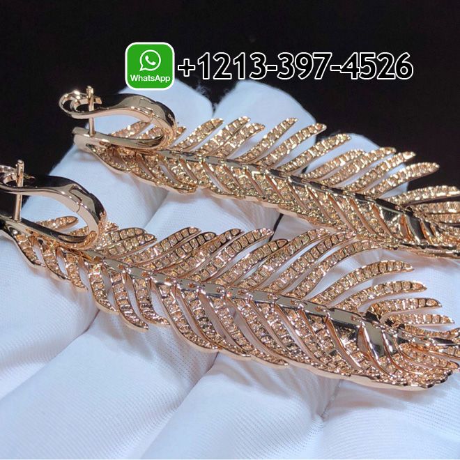b3sczs2hhd1 Custom Made Boucheron Plume de Paon 18k Rose Gold Pave Diamond Feather Pendant Earrings - High Quality 18k Gold and Diamond Luxury Distinctive Collection Designer Jewelry Customized Factory Price - Image 5