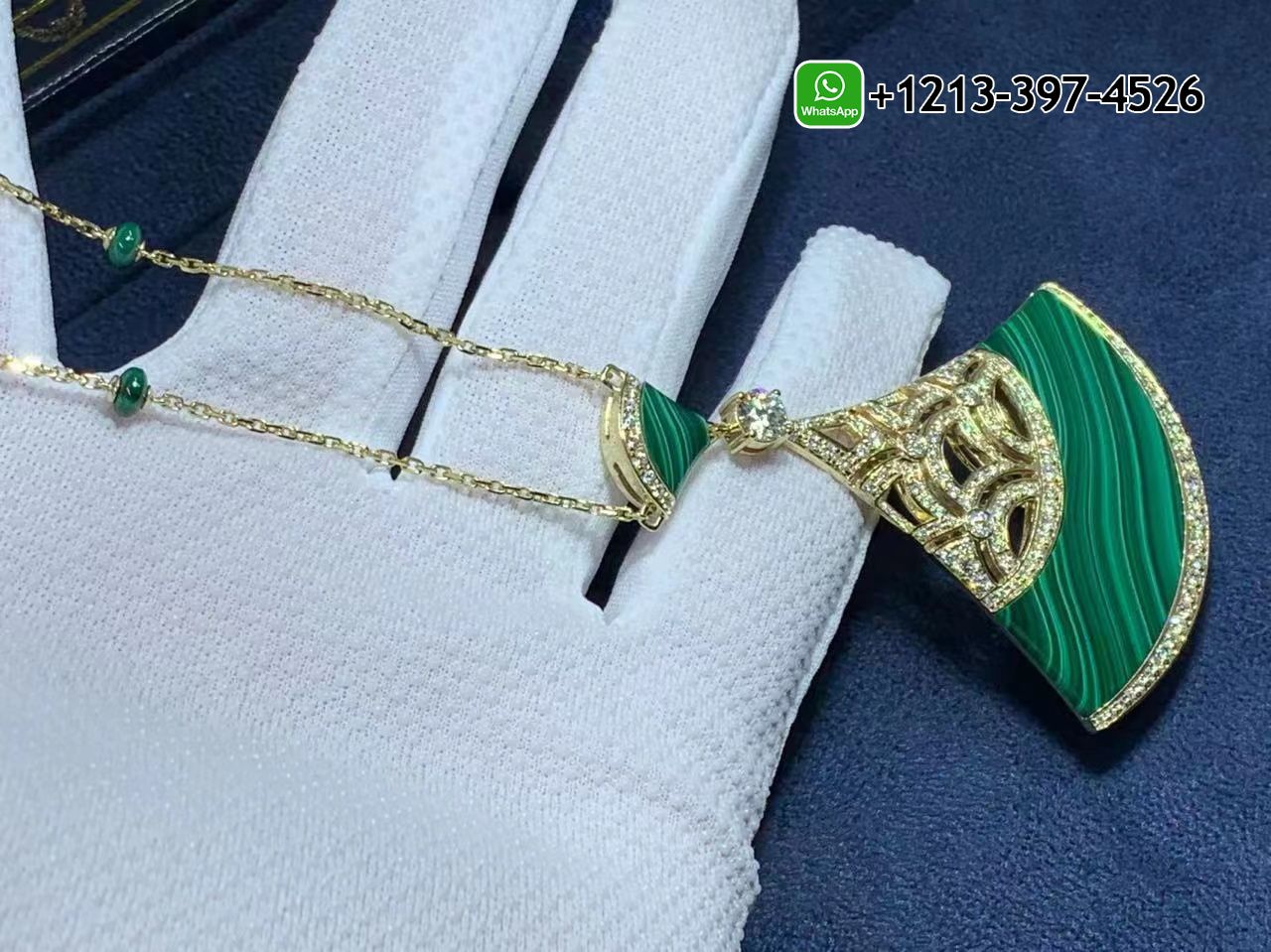 b50llhtztec Best Sellers 1:1 Quality Cheap Custom Made Bulgari Divas’ Dream 18K Yellow Gold Malachite and Diamonds Large Pendant Necklace - High Quality 18k Gold and Diamond Luxury Distinctive Collection Designer Jewelry Customized Factory Price - Image 5