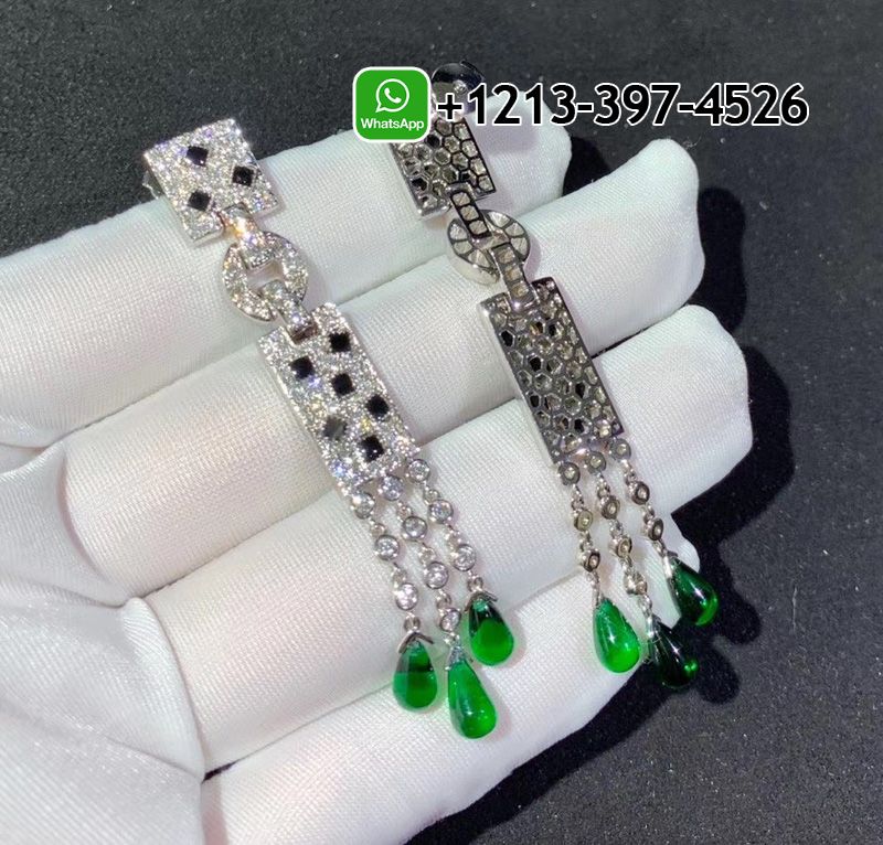 bhxcruzh43x Custom Made Best Quality 1:1 Cartier Panthère de Cartier 18K White Gold Diamonds, Onyx,Emeralds Drop Earrings - High Quality 18k Gold and Diamond Luxury Distinctive Collection Designer Jewelry Customized Factory Price - Image 11