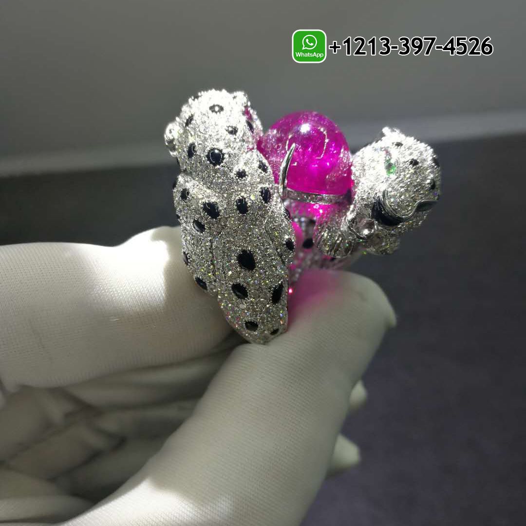 biuxvjpnidr Cartier 18k White Gold Ruby Emeralds Onyx Panthere de Cartier High Jewellery Ring - High Quality 18k Gold and Diamond Luxury Distinctive Collection Designer Jewelry Customized Factory Price - Image 2