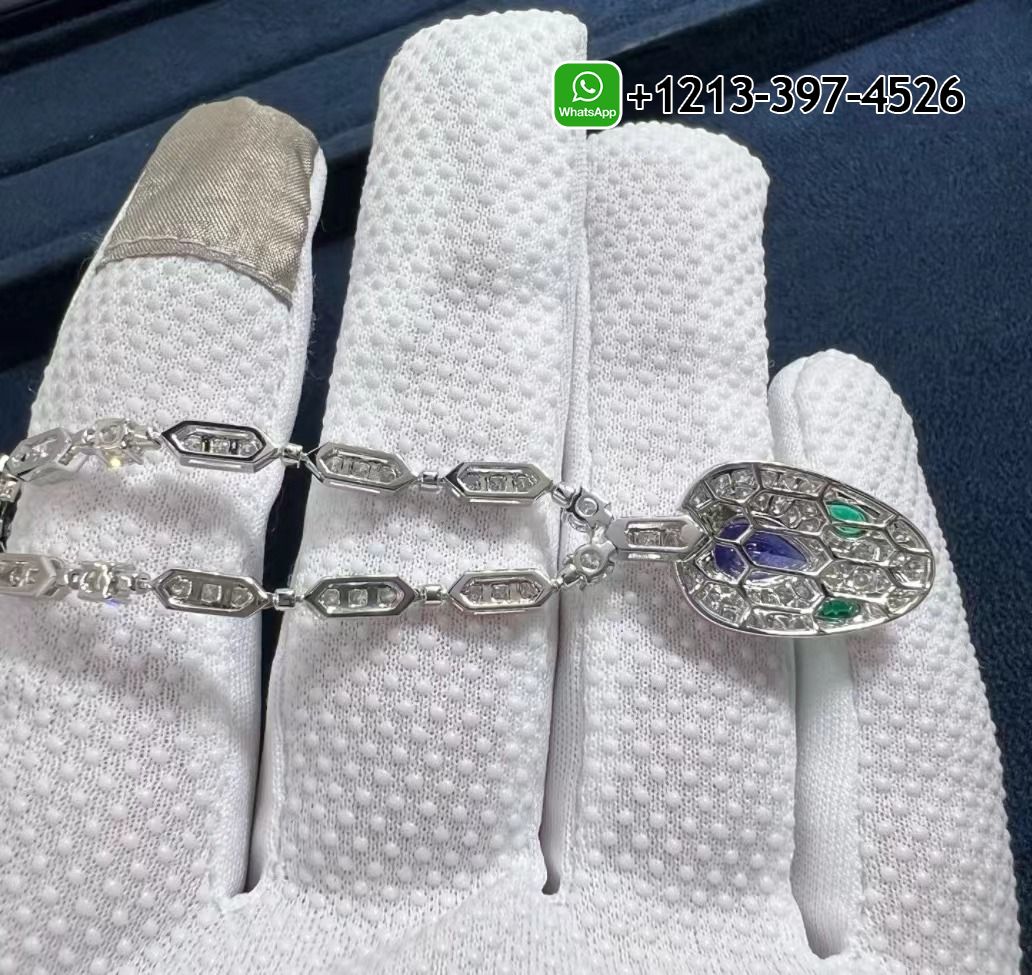 bmsqgub2bgm Best Quality Bvlgari 18k White Gold 4.59cttw Diamond And 1.48cttw Sapphire Serpenti Necklace Replica - High Quality 18k Gold and Diamond Luxury Distinctive Collection Designer Jewelry Customized Factory Price - Image 6