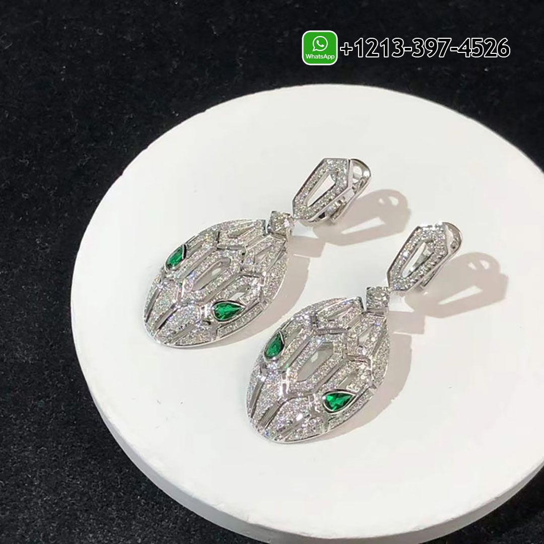 bosgjztbx5d Bvlgari Serpenti 18k White Gold Full Pavé Diamonds Emerald Eyes Earrings 352756 - High Quality 18k Gold and Diamond Luxury Distinctive Collection Designer Jewelry Customized Factory Price - Image 5