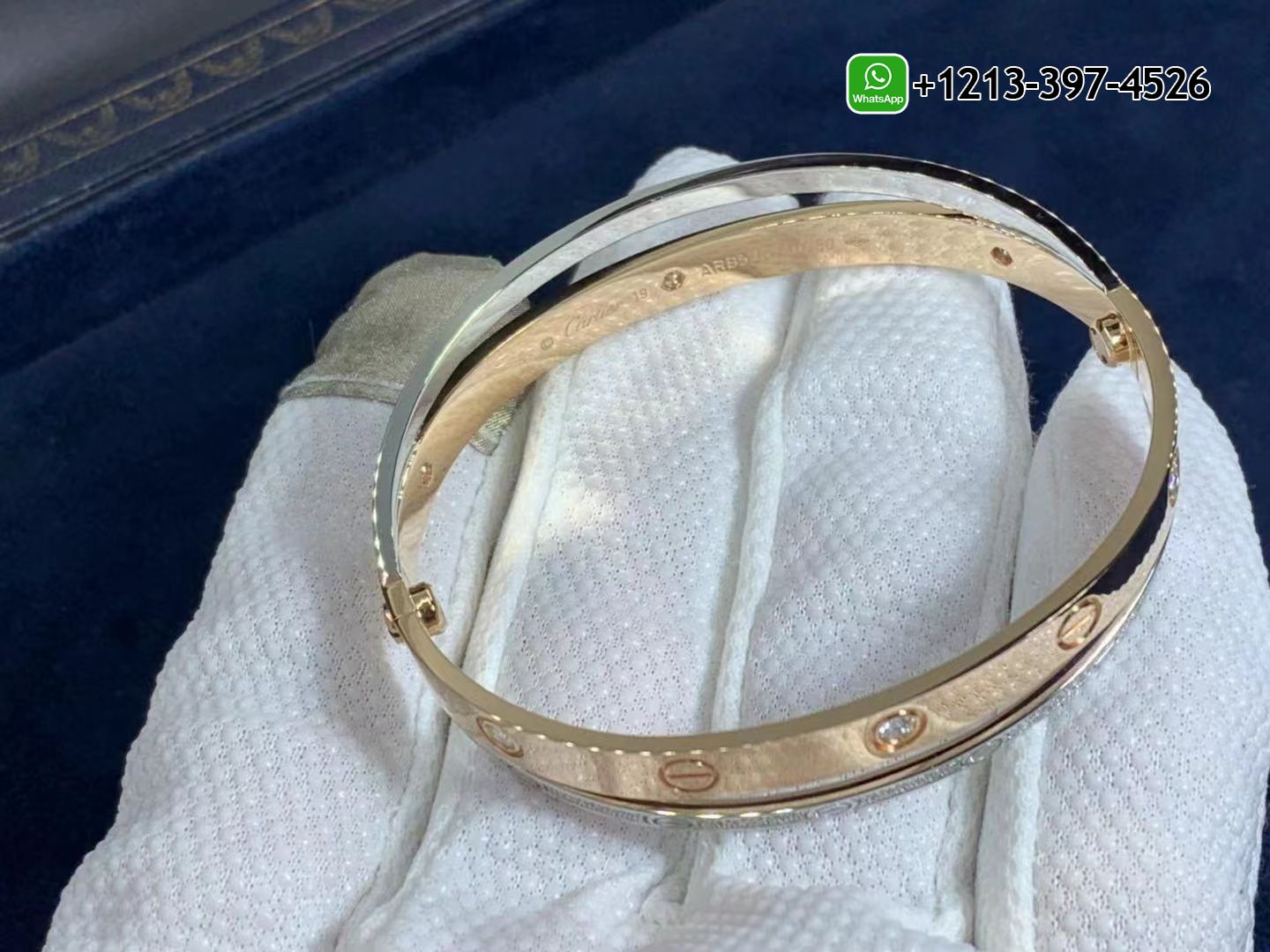 bot2kevvanm Custom Made Best Quality 1:1 Cartier 18K Pink & White Gold Pave Diamonds Double Love Bangle Bracelet - High Quality 18k Gold and Diamond Luxury Distinctive Collection Designer Jewelry Customized Factory Price - Image 2