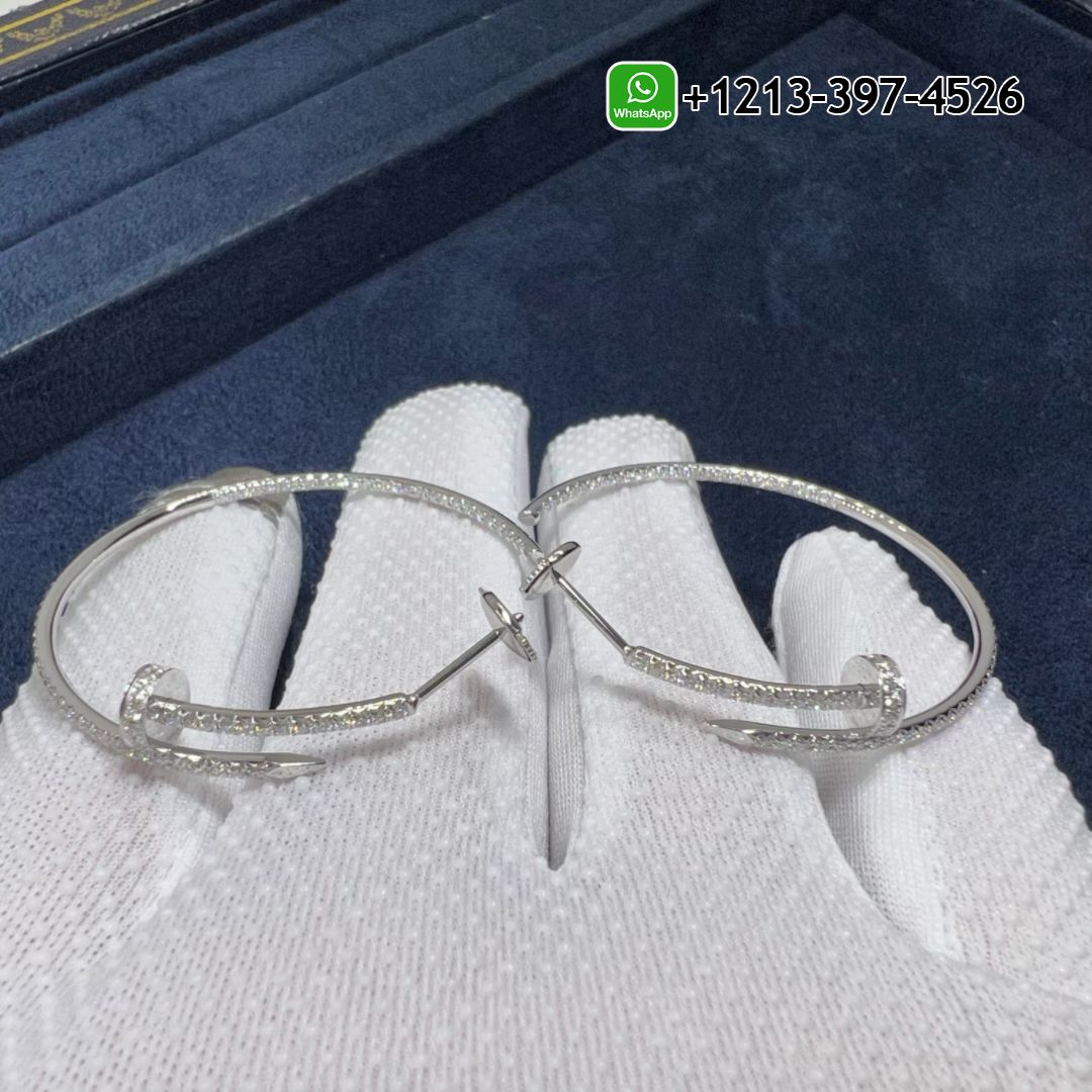 Custom Made Best Sellers Quality 1:1 Cartier 18k White Gold Juste Un Clou Pave Diamond Large Nail Hoop Earrings - High Quality 18k Gold and Diamond Luxury Distinctive Collection Designer Jewelry Customized Factory Price Bqqxrra3flg