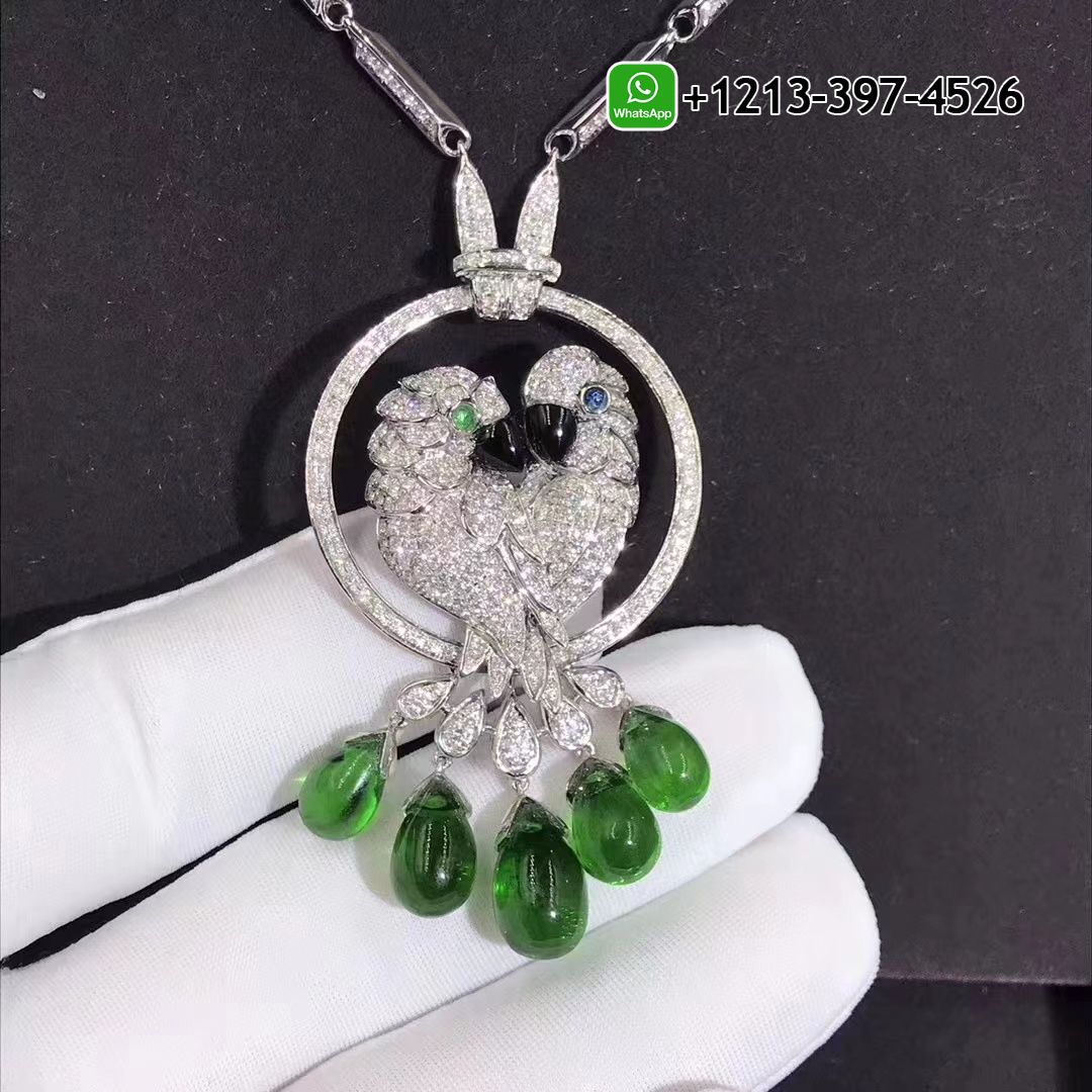 bu54asex334 Custom Made Best Quality 1:1 Cartier Les Oiseaux Liberes 18k White Gold Pave Diamond Emeralds Parrot Pendant Necklace - High Quality 18k Gold and Diamond Luxury Distinctive Collection Designer Jewelry Customized Factory Price - Image 4
