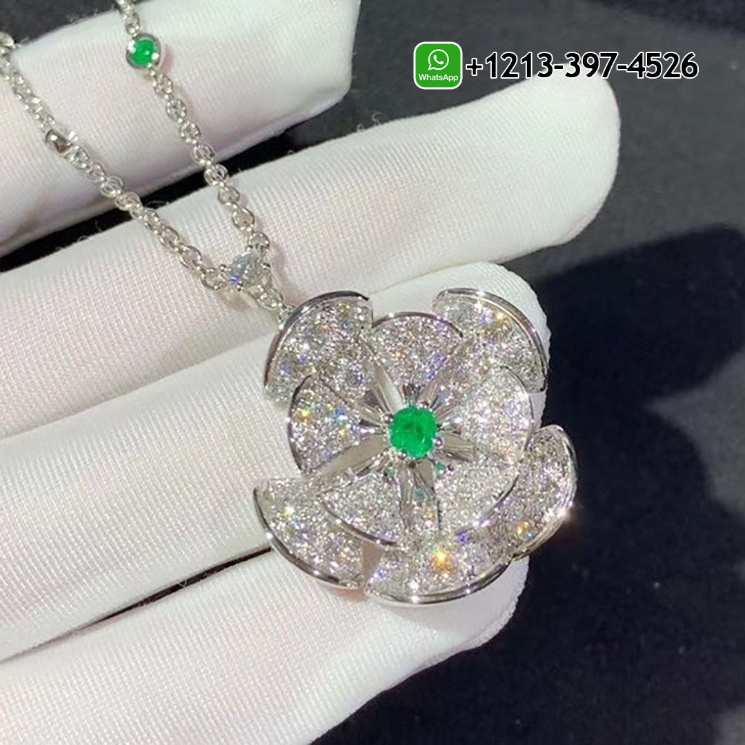 bzbijkobuw0 Bvlgari Divas’ Dream 18k White Gold Pave Diamond & Emeralds Pendant Necklace - High Quality 18k Gold and Diamond Luxury Distinctive Collection Designer Jewelry Customized Factory Price - Image 6