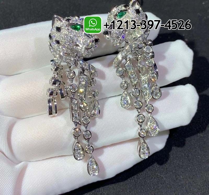 c3uan0j4han Custom Made Best Quality 1:1 Cheap Cartier 18k White Gold Pave Diamonds Panthère de Cartier Tassels Earrings - High Quality 18k Gold and Diamond Luxury Distinctive Collection Designer Jewelry Customized Factory Price - Image 3