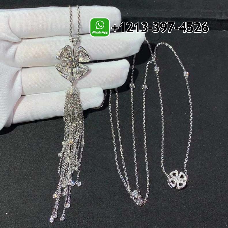 Custom Made Best Sellers Quality 1:1 Bvlgari Fiorever 18K White Gold Diamond Paved Flower Necklace - High Quality 18k Gold and Diamond Luxury Distinctive Collection Designer Jewelry Customized Factory Price
