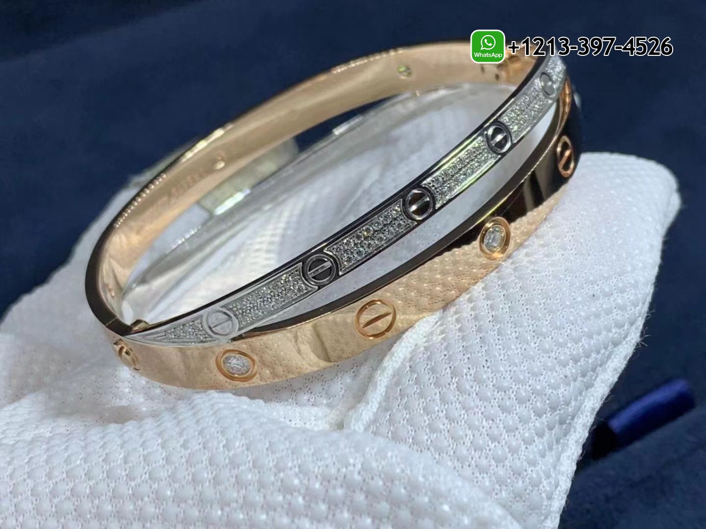 c4rcze0e3lh Custom Made Best Quality 1:1 Cartier 18K Pink & White Gold Pave Diamonds Double Love Bangle Bracelet - High Quality 18k Gold and Diamond Luxury Distinctive Collection Designer Jewelry Customized Factory Price - Image 4
