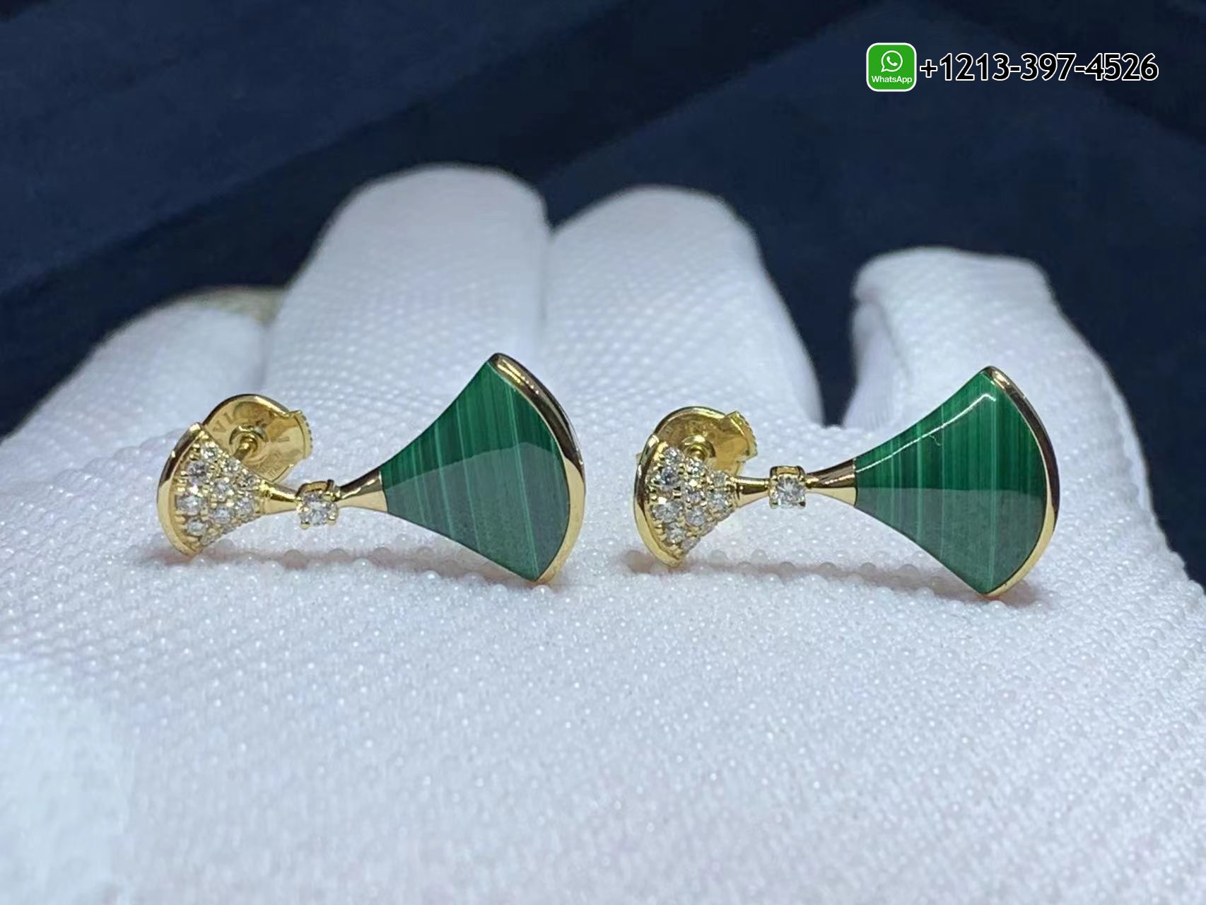 c5emdxw0k3s Custom Made Best Quality 1:1 Copy Bvlgari Diva’s Dream 18K Yellow Gold Malachite and Diamond Earrings - High Quality 18k Gold and Diamond Luxury Distinctive Collection Designer Jewelry Customized Factory Price - Image 5