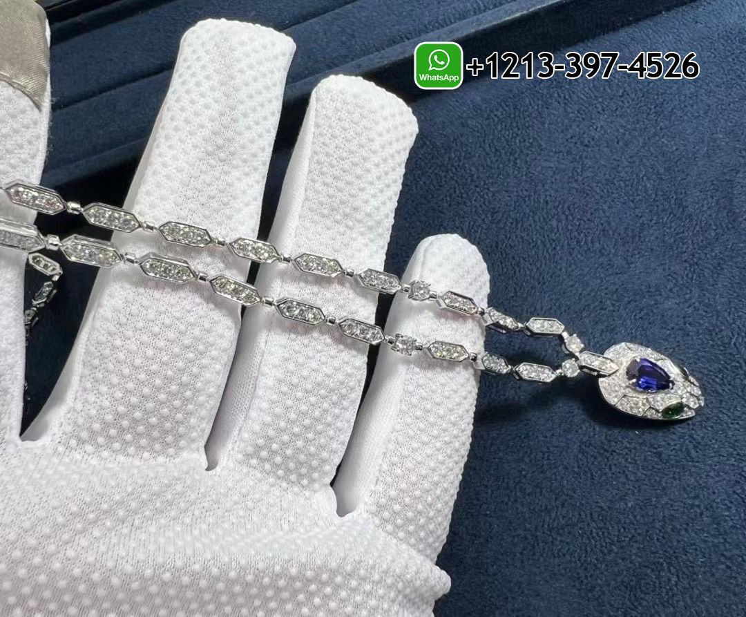 c5upxxvv3do Best Quality Bvlgari 18k White Gold 4.59cttw Diamond And 1.48cttw Sapphire Serpenti Necklace Replica - High Quality 18k Gold and Diamond Luxury Distinctive Collection Designer Jewelry Customized Factory Price - Image 9