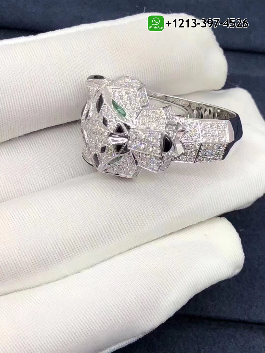 cbvmb5rlacs Custom Made Best Quality 1:1 Cartier 18K White Gold Diamond Paved Panthère de Cartier Ring - High Quality 18k Gold and Diamond Luxury Distinctive Collection Designer Jewelry Customized Factory Price - Image 3