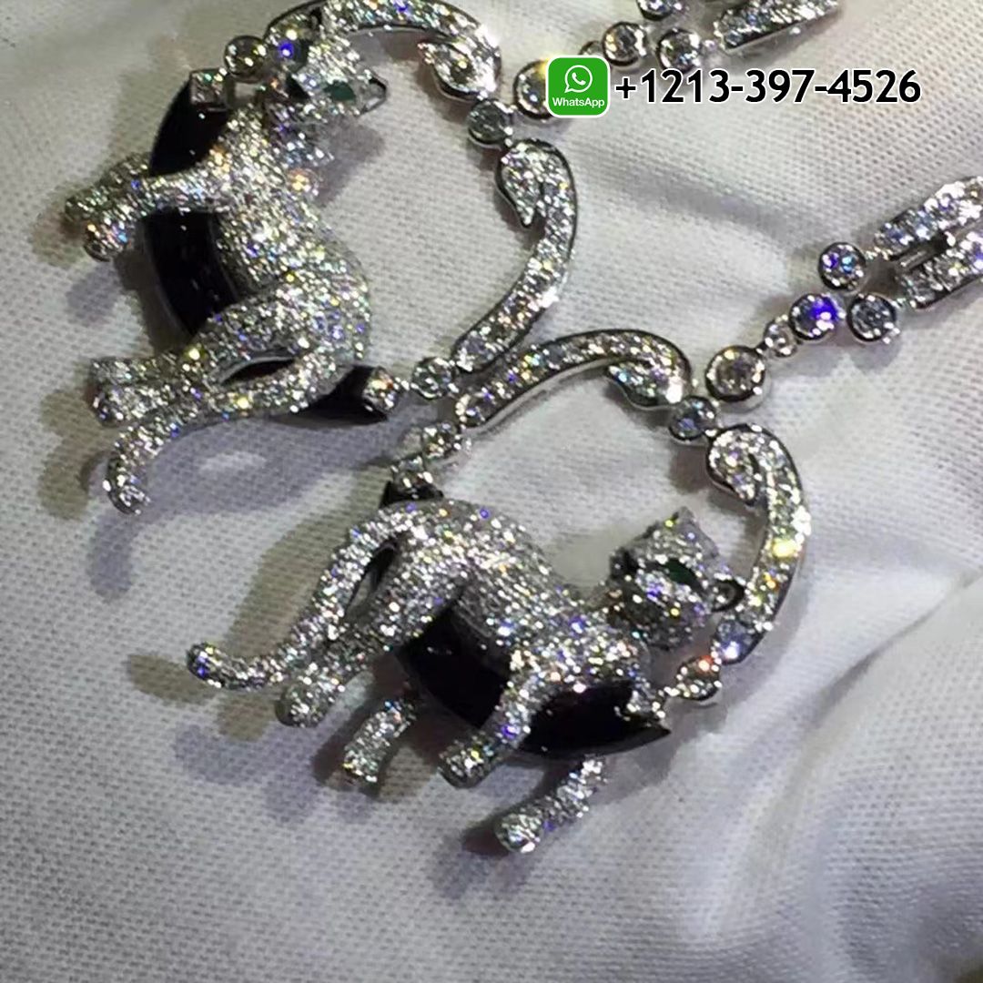 Best Sellers 1:1 Quality Cheap Custom Made Cartier 18k White Gold 6.05ct Diamond, Emerald & Onyx Panthère de Cartier Earrings - High Quality 18k Gold and Diamond Luxury Distinctive Collection Designer Jewelry Customized Factory Price Cdcdeehq2vo