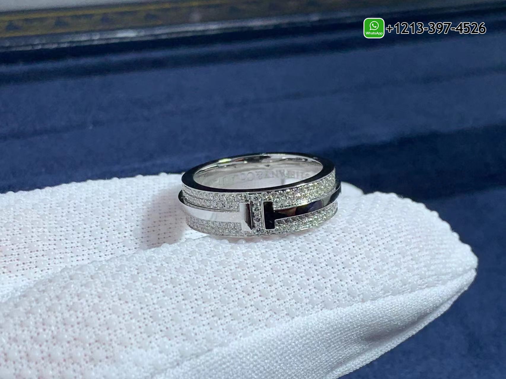 cg44lgy5ajg Best Sellers 1:1 Quality Cheap Custom Made Tiffany 18k White Gold T Wide Pavé Diamond Ring - High Quality 18k Gold and Diamond Luxury Distinctive Collection Designer Jewelry Customized Factory Price - Image 4