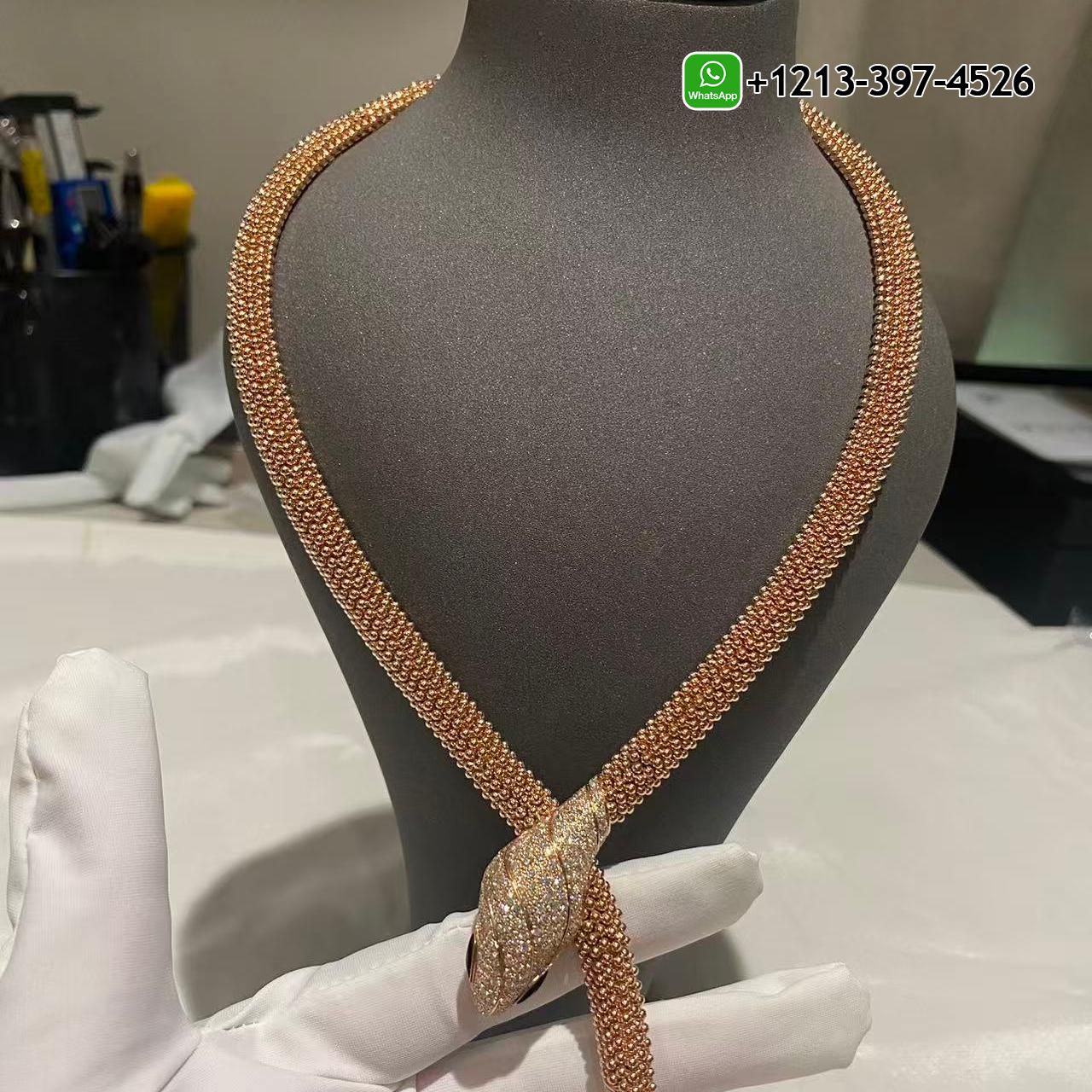 Bvlgari 18K Rose Gold Serpenti Diamond & Black Onyx Snake Double Circle Necklace - High Quality 18k Gold and Diamond Luxury Distinctive Collection Designer Jewelry Customized Factory Price Cgihekdpmje