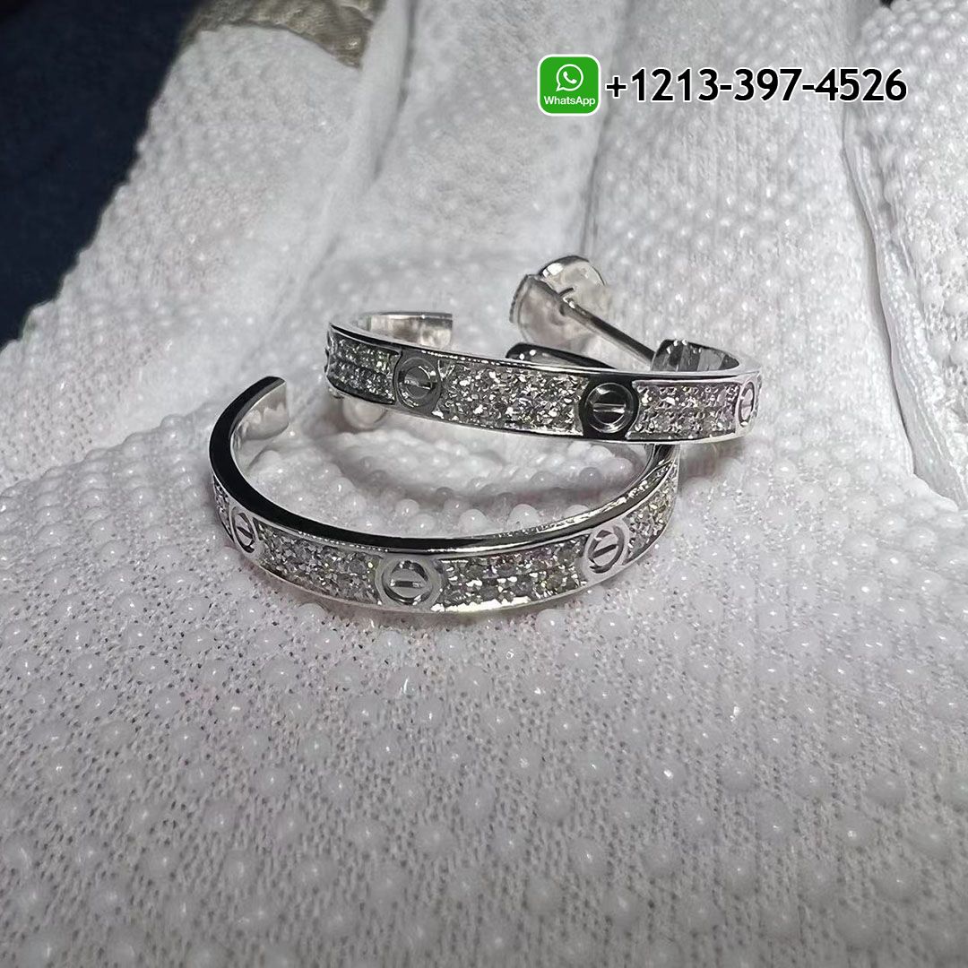 Custom Made Cartier 18k White Gold Diamond Paved Love Hoop Earrings Replica - High Quality 18k Gold and Diamond Luxury Distinctive Collection Designer Jewelry Customized Factory Price Ckzuq1npxm4