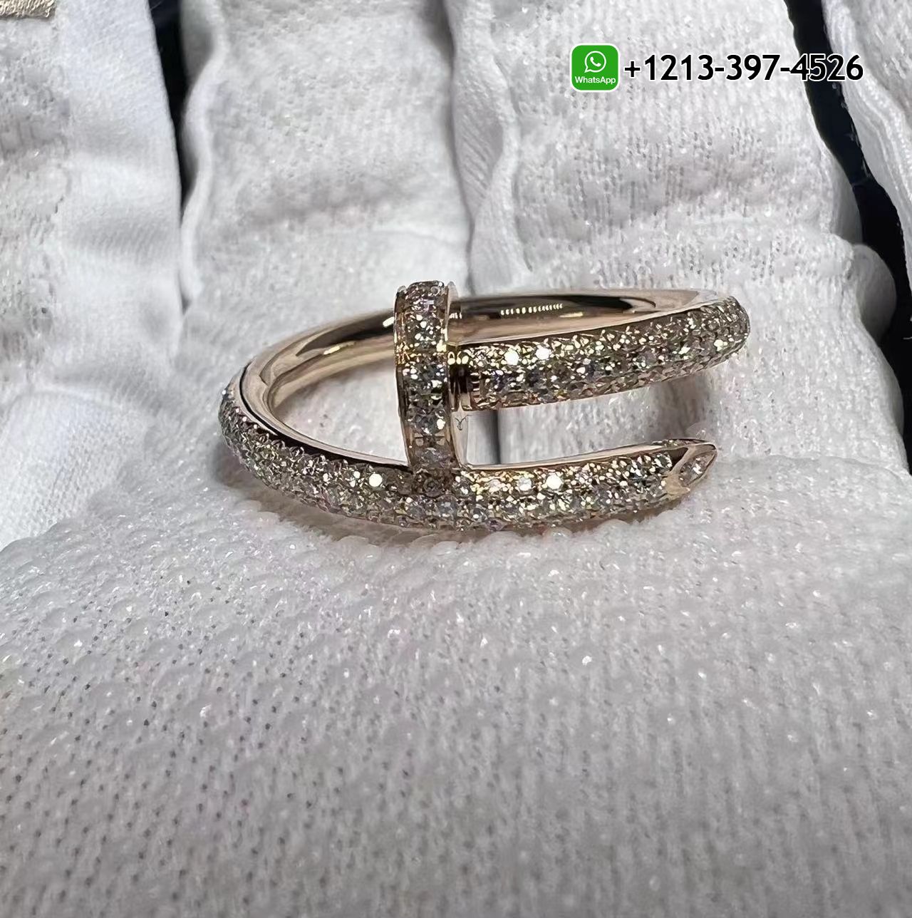 cler3gfmzfd Custom Made Best Sellers Quality 1:1 Copy Cartier 18K Rose Gold Full Pave Diamond Juste Un Clou Nail Ring - High Quality 18k Gold and Diamond Luxury Distinctive Collection Designer Jewelry Customized Factory Price - Image 4
