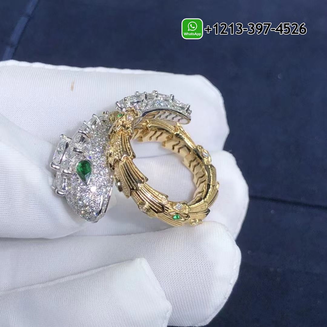 cln5vag033o Custom Made Best Sellers Quality 1:1 Copy Bvlgari Serpenti 18k Gold Diamonds & Emerald Snake Ring - High Quality 18k Gold and Diamond Luxury Distinctive Collection Designer Jewelry Customized Factory Price - Image 5