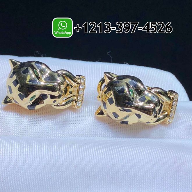 cnu5cb1pam3 Custom Made Best Sellers Quality 1:1 Copy Cartier Panthere de Cartier 18k Yellow Gold Diamond Black Lacquer Earrings - High Quality 18k Gold and Diamond Luxury Distinctive Collection Designer Jewelry Customized Factory Price - Image 2