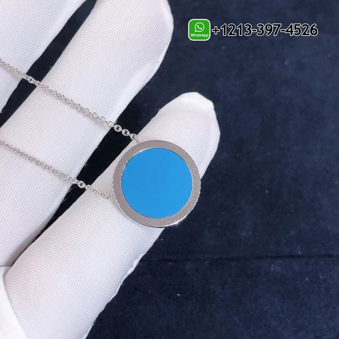 consk14aykv Custom Made Best Sellers Quality 1:1 Tiffany T Diamond and Turquoise Circle 18k White Gold Pendant Necklace - High Quality 18k Gold and Diamond Luxury Distinctive Collection Designer Jewelry Customized Factory Price - Image 3